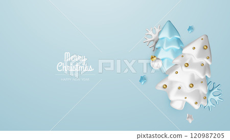 Christmas winter festive composition. Colorful Xmas background realistic 3d decorative design objects, christmas tree, gift boxes, xmas ball, gold confetti. Happy New Year. Vector illustration Christmas winter festive composition. Colorful Xmas background realistic 3d decorative design objects, christmas tree, gift boxes, xmas ball, gold confetti. Happy New Year. Vector illustration 120987205