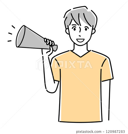 一個男人用擴音器歡呼 120987283