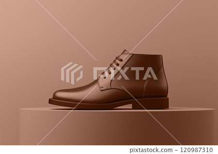 Mocha mousse brown stylish male ankle boot on a matching platform. Modern trendy tone hue shade 120987310