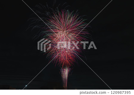 A view of large fireworks blooming in the night sky at the Tokoname Pottery Festival Fireworks Display (Aichi Prefecture) A view of large fireworks blooming in the night sky at the Tokoname Pottery Festival Fireworks Display (Aichi Prefecture) 120987395