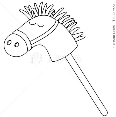 Hobby horsing. Cute vector illustration with toy horse. Coloring book Hobby horsing. Cute vector illustration with toy horse. Coloring book 120987628