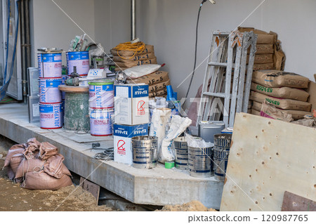 Painting supplies delivered to the construction site 120987765