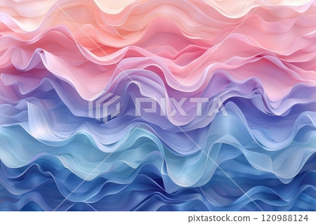 Abstract background of pink, purple, and blue fabric with wave-like texture. 120988124