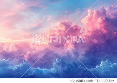 Dreamy pink and blue cloudscape with warm sunset hues. 120988126
