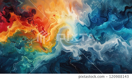Fluid acrylic art, vibrant colors, swirling patterns, abstract, high contrast, dynamic flow 120988143
