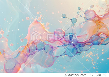Abstract colorful liquid splash with bubbles and delicate lines. 120988192