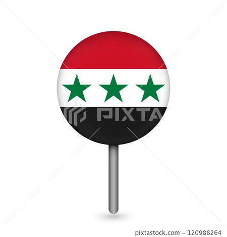 Map pointer with Syria flag inside. Vector illustration. 120988264
