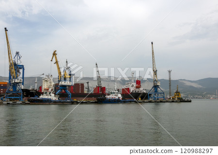 Novorossiysk, Russia 08.18.2023 Port cranes,Black Sea port Krasnodar Territory Novorossiysk 120988297
