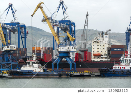 Novorossiysk, Russia 08.18.2023 Port cranes,Black Sea port Krasnodar Territory Novorossiysk Novorossiysk, Russia 08.18.2023 Port cranes,Black Sea port Krasnodar Territory Novorossiysk 120988315