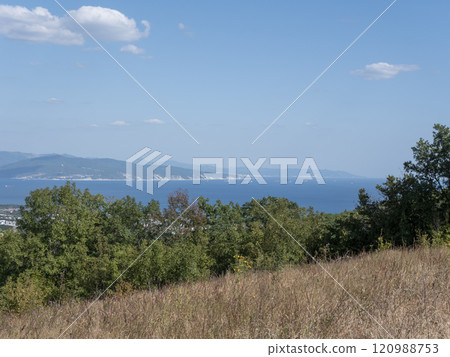 Black sea coast. bald mountain. Beautiful blue sea in Novorossiysk 120988753