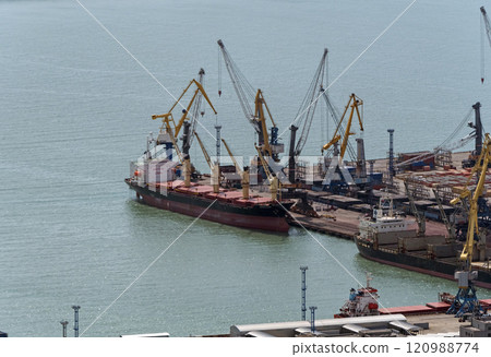 Novorossiysk, Russia 08.18.2023 Port cranes,Black Sea port Krasnodar Territory Novorossiysk Novorossiysk, Russia 08.18.2023 Port cranes,Black Sea port Krasnodar Territory Novorossiysk 120988774