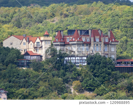 Abrau Durso, Russia 28 August 2024: The Wings Hotel is located on the shore of Lake Abrau Abrau Durso, Russia 28 August 2024: The Wings Hotel is located on the shore of Lake Abrau 120988895