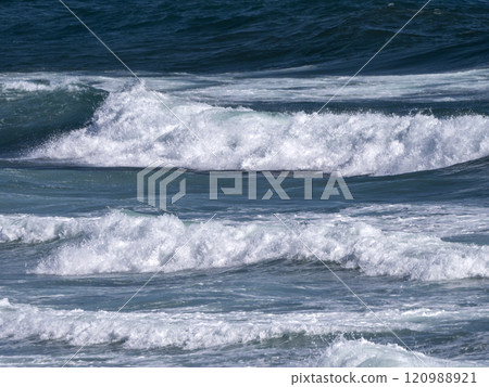 View of a stormy seascape of waves and the Black Sea 120988921
