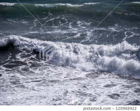 View of a stormy seascape of waves and the Black Sea View of a stormy seascape of waves and the Black Sea 120988922