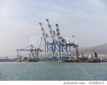 Novorossiysk, Russia 08.18.2023 Port cranes,Black Sea port Krasnodar Territory Novorossiysk 120989255
