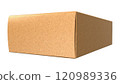 A plain cardboard box viewed from an angle, typically used for packaging and shipping items. 120989336