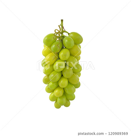 A bunch of green grapes hanging together, showcasing their fresh and vibrant appearance. A bunch of green grapes hanging together, showcasing their fresh and vibrant appearance. 120989369