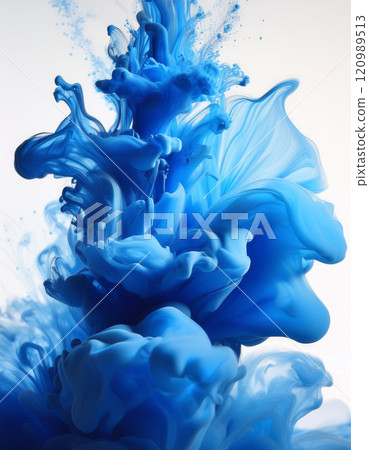 Abstract Blue Ink Blot on White Paper Abstract Blue Ink Blot on White Paper 120989513