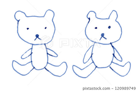 兩隻毛絨動物的手繪線圖插圖_鋼筆藍黑色染料墨水 120989749