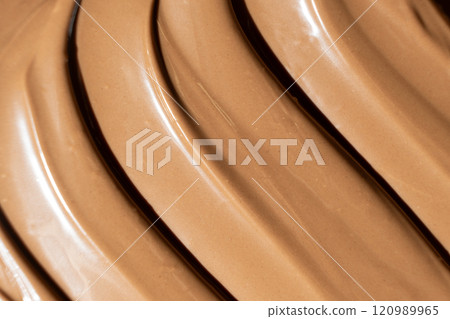 Real Melted Milk Chocolate Top View, Chocolate Texture. Real Melted Milk Chocolate Top View, Chocolate Texture. 120989965