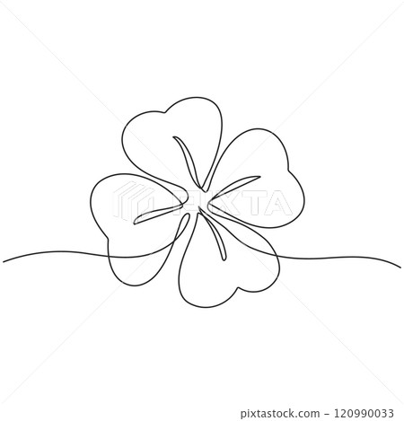 Continuous one line drawing of clover leaf. St. Patrick's Day simbol. Holiday Illustration 120990033