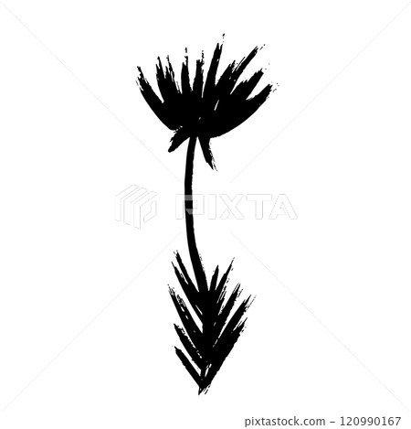 Hand Drawn Brush Flower and Leaves Silhouette. Vector Illustration. 120990167