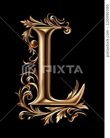 Gold letter L. Elegant Graceful logo. Calligraphic beautiful style. Ornate monogram. Vintage emblem for book design, brand name, business card, Restaurant, Boutique, Hotel. Generated by AI 120990380