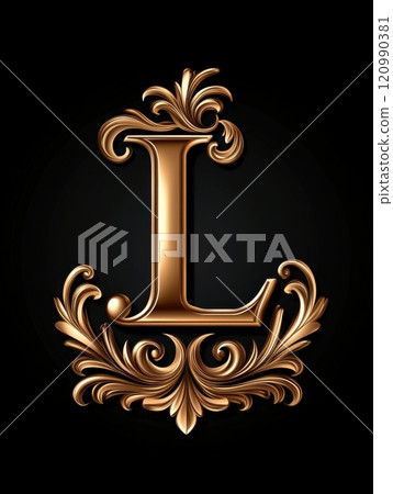 Gold letter L. Elegant Graceful logo. Calligraphic beautiful style. Ornate monogram. Vintage emblem for book design, brand name, business card, Restaurant, Boutique, Hotel. Generated by AI 120990381