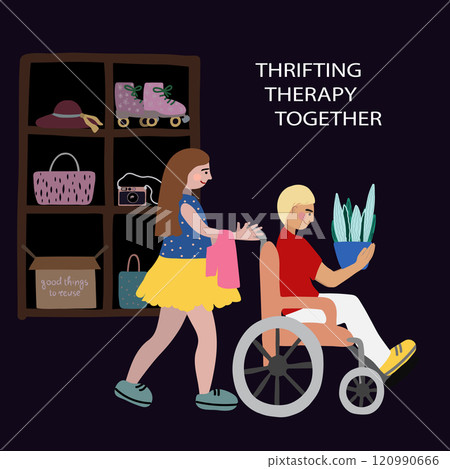 Woman man wheelchair second hand vector artwork Woman man wheelchair second hand vector artwork 120990666
