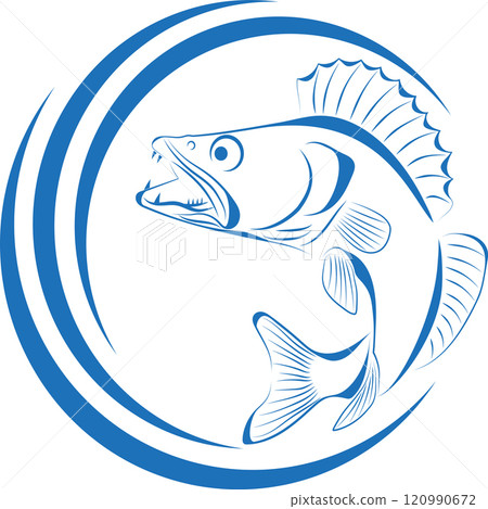Pike perch, waves, Zander, fish, logo, fishing, background 120990672