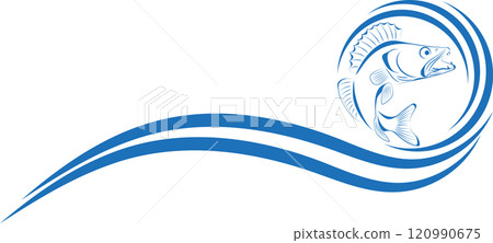Pike perch, waves, Zander, fish, logo, fishing, background Pike perch, waves, Zander, fish, logo, fishing, background 120990675
