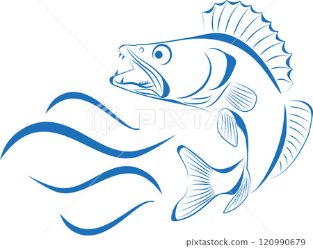 Pike perch, waves, Zander, fish, logo, fishing, background 120990679