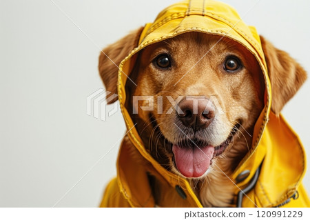 Happy Dog wearing Electrician costumes, studio lighting, isolated on white background, stock photographic style Happy Dog wearing Electrician costumes, studio lighting, isolated on white background, stock photographic style 120991229