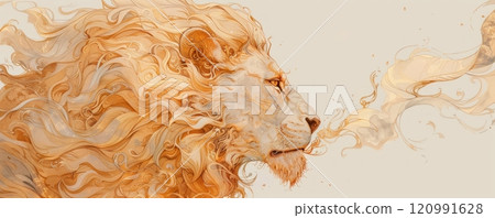 Abstract lion portrait with swirling mane and flowing lines. 120991628