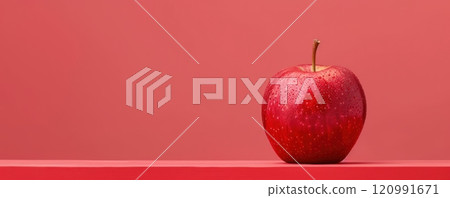 Red apple on a red background. 120991671