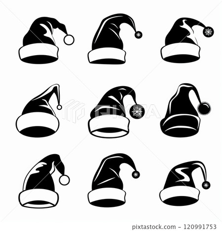 Santa hat icon, christmas hat, santa claus cap, red holiday costume symbol, xmas hat flat sign on white 120991753