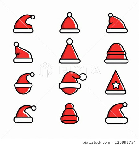 Santa hat icon, christmas hat, santa claus cap, red holiday costume symbol, xmas hat flat sign on white 120991754