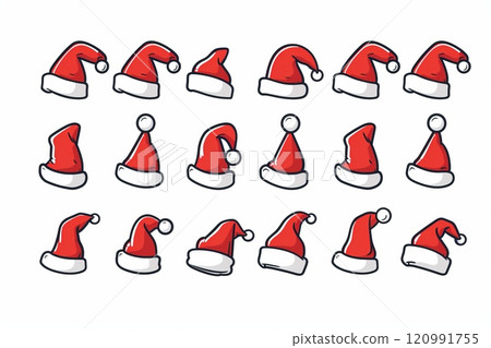 Santa hat icon, christmas hat, santa claus cap, red holiday costume symbol, xmas hat flat sign on white 120991755