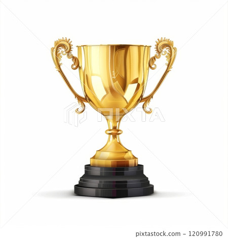 Trophy cups, golden goblet, silver reward, champion bowls. Contest winner award collection, prize cup 120991780