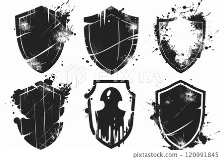 Graffiti heraldic shields symbols, black graffiti spray shields collection isolated 120991845