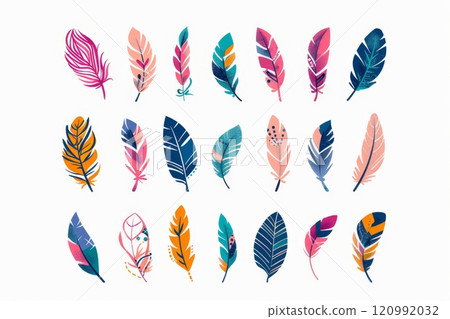 Feather icon, animal feathers isolated, doodle sketched plume symbol, elegant soft plume sign 120992032