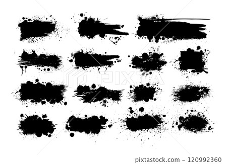 Black brush stroke set isolated on background. Paint brush stroke for ink paint, grunge design element, dirt banner, watercolor design, dirty texture. Trendy brush stroke. hand drawn. Not AI, Vector Black brush stroke set isolated on background. Paint brush stroke for ink paint, grunge design element, dirt banner, watercolor design, dirty texture. Trendy brush stroke. hand drawn. Not AI, Vector 120992360