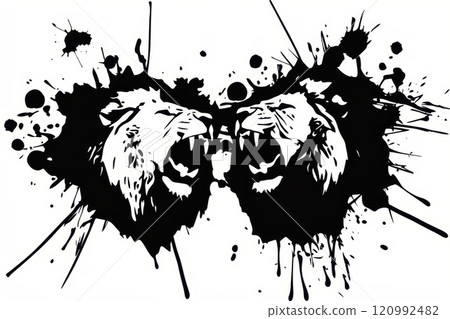 Lion graffiti silhouette, an aggressive predator grunge icon, spray wall art symbol, grafitti tag 120992482
