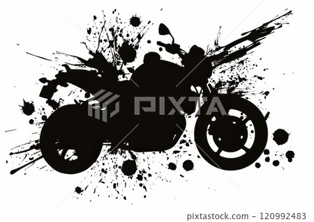 Motorcycle silhouette, bike grunge icon, racer spray wall art symbol, grafitti tag isolated 120992483
