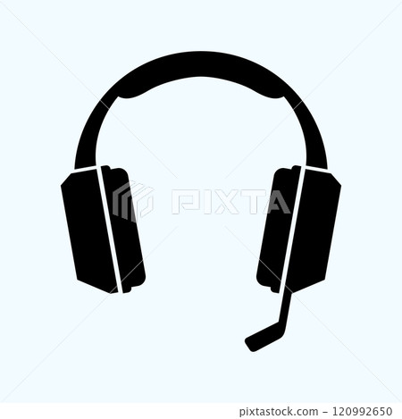 Wireless headphones with microphone information sign Wireless headphones with microphone information sign 120992650