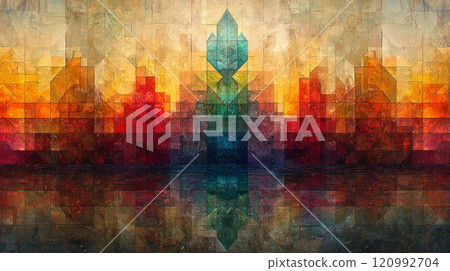 vibrant geometric shape contrasts repetitive monochromatic background showcasing self assurance and balance structured environment dynamic lines and symmetry. vibrant geometric shape contrasts repetitive monochromatic background showcasing self assurance and balance structured environment dynamic lines and symmetry. 120992704