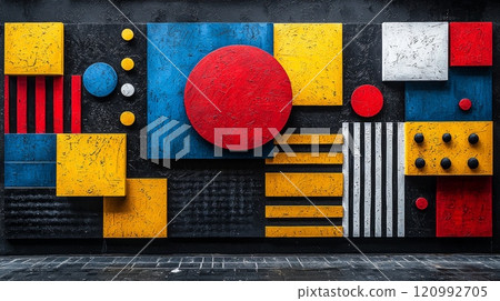 striking geometric shape stands vivid colors amidst repetitive monochromatic pattern. contrast symbolizes individuality and confidence structured environment. striking geometric shape stands vivid colors amidst repetitive monochromatic pattern. contrast symbolizes individuality and confidence structured environment. 120992705