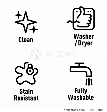 Clean Washer and Dryer Stain Resistant Fully Washable vector information sign Clean Washer and Dryer Stain Resistant Fully Washable vector information sign 120992803