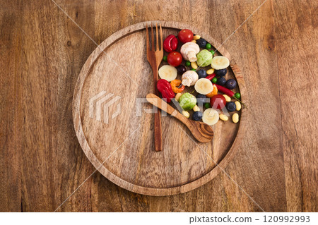 Intermittent fasting. Healthy breakfast, diet food concept. Organic meal. Fat loss concept. 120992993