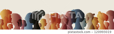 Multicultural people in Profile. Men and Women from Diverse Cultures in side-view. People diversity. Racial equality anti-racism concept. Social inclusion. Community. Gender equality 120993019